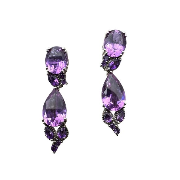 Designer TJC 925 Purple Amethyst Gemstone Sterling Silver Pierced 1.5" Earrings - Picture 1 of 2